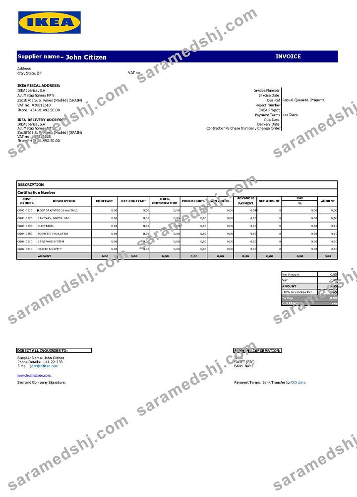 USA Ikea invoice